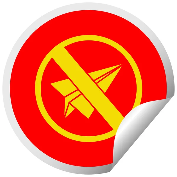許可なしの紙飛行機の円形剥離ステッカー漫画 — ストックベクタ