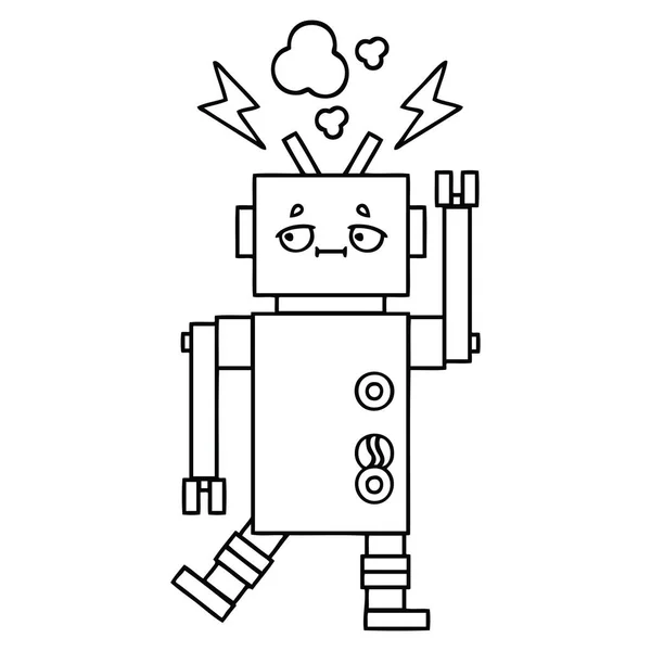 Linea Disegno Cartone Animato Robot — Vettoriale Stock
