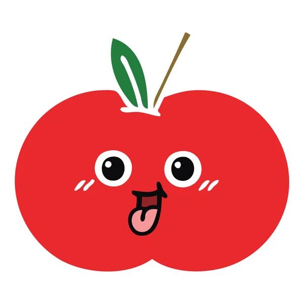 Dibujos Animados Retro Color Plano Una Manzana Roja — Archivo Imágenes Vectoriales