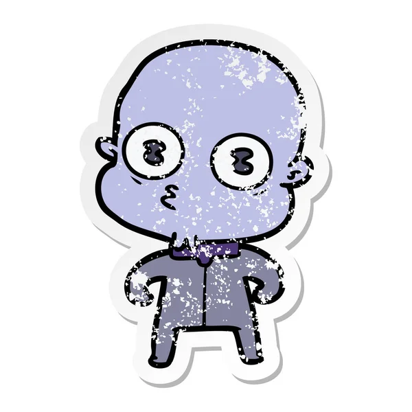 Distressed Sticker Cartoon Weird Bald Spaceman — Stock Vector