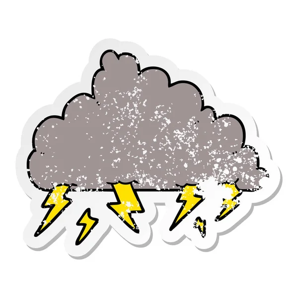 Verontruste Sticker Van Een Onweerswolk Cartoon — Stockvector