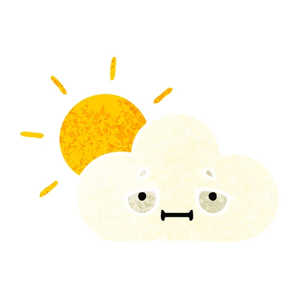Retro Illüstrasyon Stil Karikatür Bir Güneşli Bulut — Stok Vektör