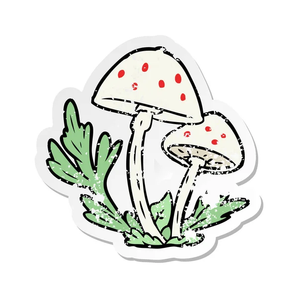 Distressed Sticker Cartoon Mushrooms — Stock Vector