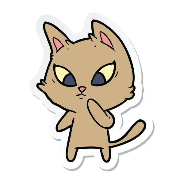 Sticker of a confused cartoon cat — Stock Vector