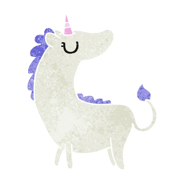 Dibujos Animados Retro Dibujado Mano Alzada Lindo Unicornio Kawaii — Vector de stock