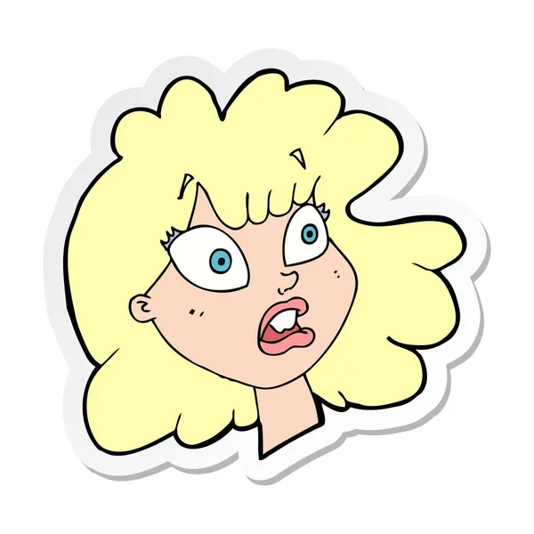 Sticker of a cartoon shocked female face — Stock Vector