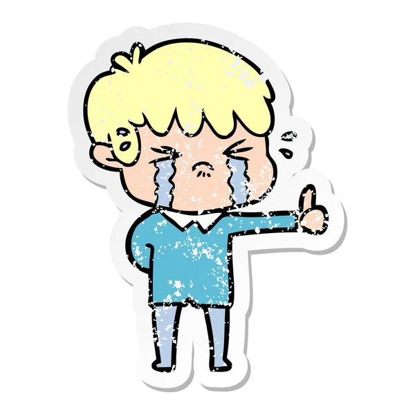 Etiqueta angustiada de um menino dos desenhos animados chorando —  Vetores de Stock