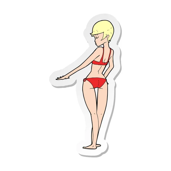 Sticker van een cartoon bikini vrouw — Stockvector
