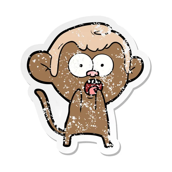 Distressed Sticker Cartoon Shocked Monkey — Stock Vector