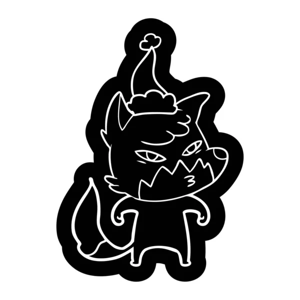 Chytré kreslené ikony Fox santa klobouk — Stockový vektor