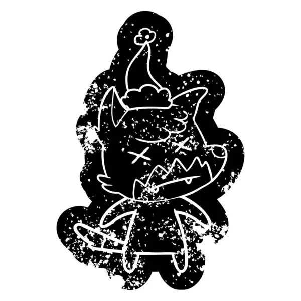 Desenho animado ícone angustiado de uma raposa morta usando chapéu de santa — Vetor de Stock