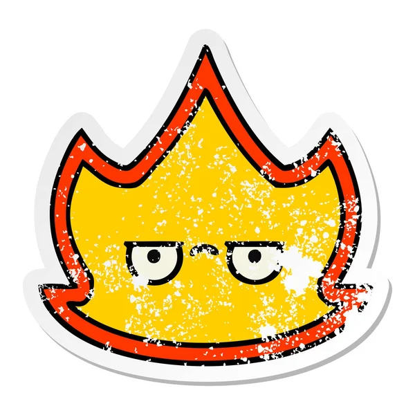 Calcomanía angustiada de un lindo fuego de dibujos animados — Vector de stock