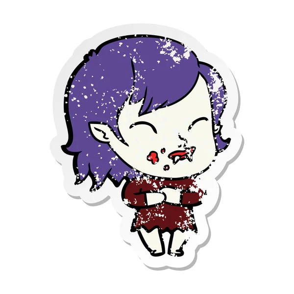 Verontruste Sticker Van Een Cartoon Vampier Meisje Met Bloed Wang — Stockvector