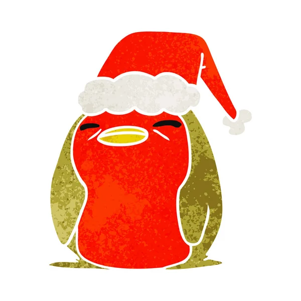 Desenhos animados retro natal de um robin kawaii —  Vetores de Stock