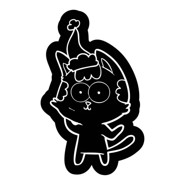 Icono de dibujos animados feliz de un gato con sombrero de santa — Vector de stock