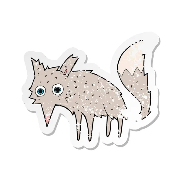 Retro Distressed Sticker Funny Cartoon Wolf — Stock Vector