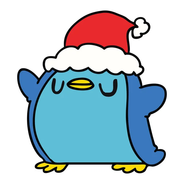 Handgezeichneter Weihnachts Cartoon Von Kawaii Pinguin — Stockvektor