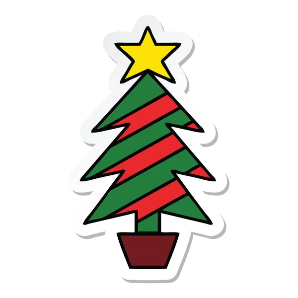 Aufkleber Eines Niedlichen Cartoon Weihnachtsbaums — Stockvektor
