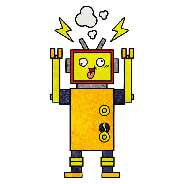 Retro grunge textura dibujos animados mal funcionamiento robot — Archivo Imágenes Vectoriales