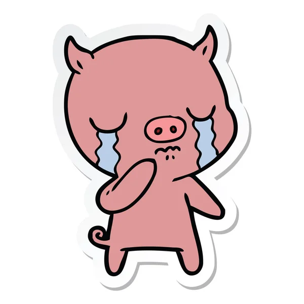 Pegatina de un cerdo de dibujos animados llorando — Vector de stock