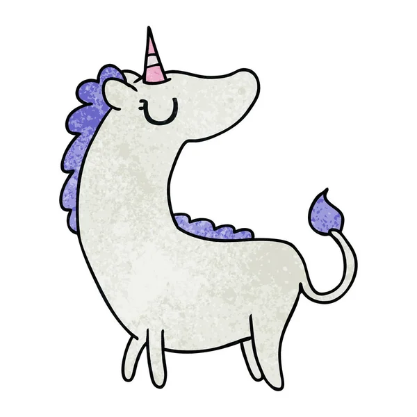 Tangan Bebas Ditarik Kartun Bertekstur Kawaii Unicorn Lucu - Stok Vektor