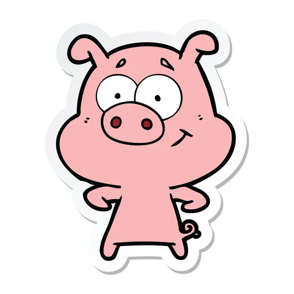 Sticker Van Een Happy Cartoon Varken — Stockvector