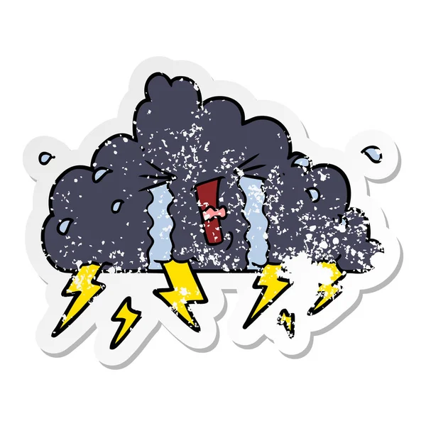 Distressed sticker of a cartoon thundercloud — Stock Vector