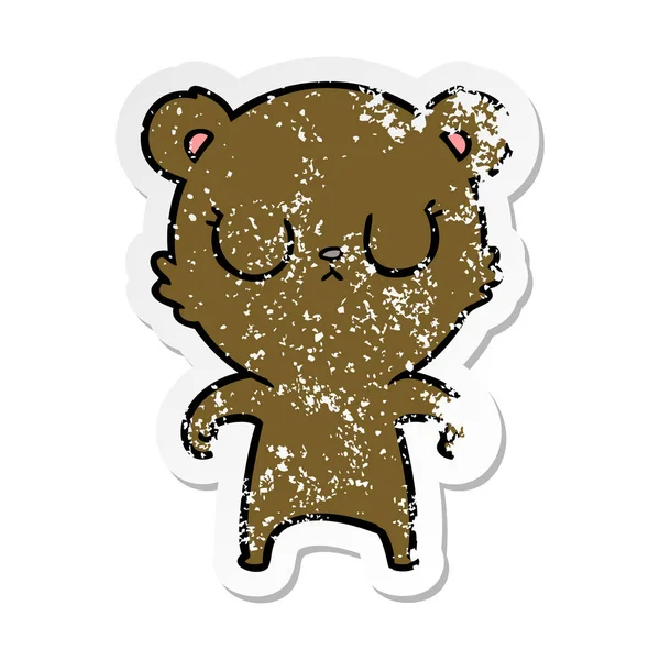 Distressed Sticker Peaceful Cartoon Bear — Stock Vector