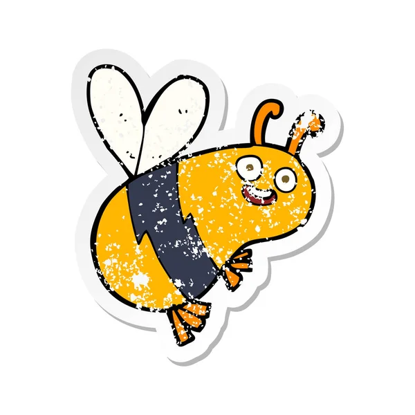 Etiqueta angustiada retro de uma abelha engraçada dos desenhos animados — Vetor de Stock