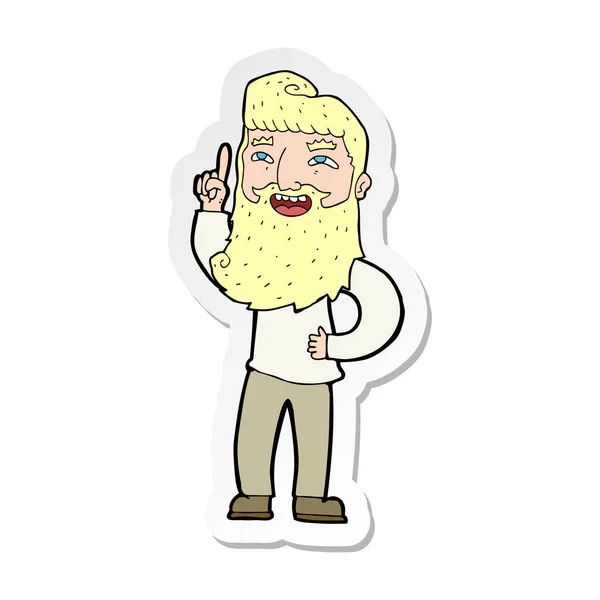 Sticker Cartoon Happy Bearded Man Idea — Stock Vector