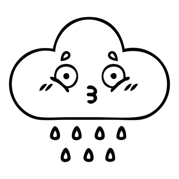 Linha Desenho Desenhos Animados Uma Tempestade Chuva Nuvem — Vetor de Stock