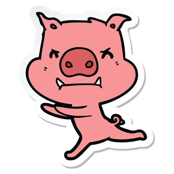 愤怒的卡通猪贴纸 — 图库矢量图片