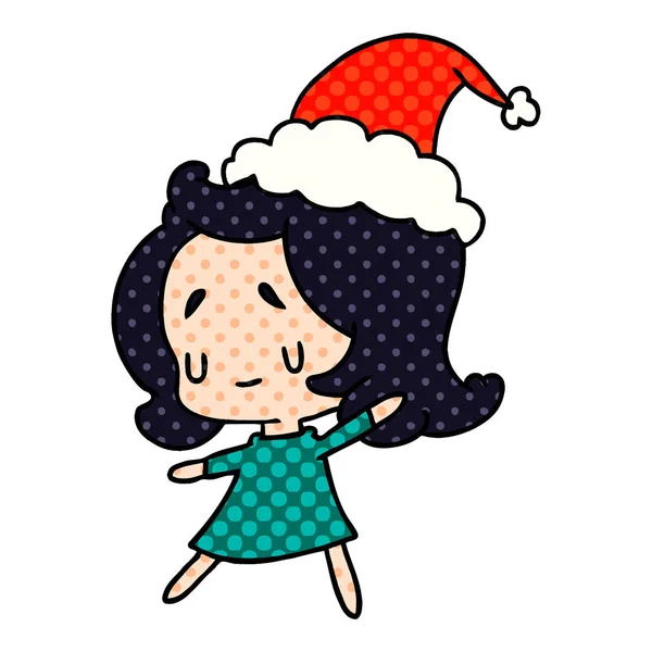 Χέρι Που Χριστουγεννιάτικα Κινούμενα Σχέδια Κορίτσι Kawaii — Διανυσματικό Αρχείο