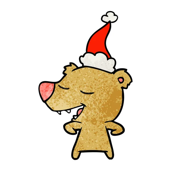 Desenhos animados texturizados de um urso usando chapéu de Papai Noel —  Vetores de Stock