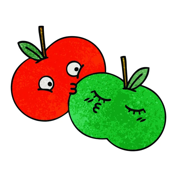 Retro Grunge Texture Cartoon Apples — Stock Vector