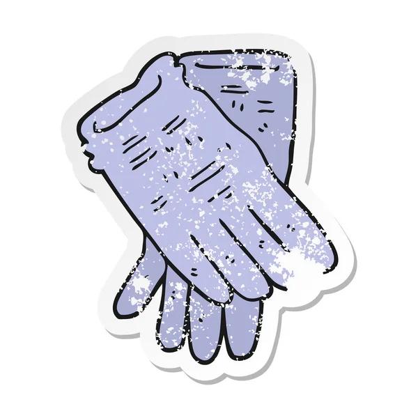 Verontruste Sticker Van Een Cartoon Tuin Werken Handschoenen — Stockvector
