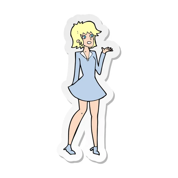 Sticker van een cartoon mooie vrouw in jurk — Stockvector