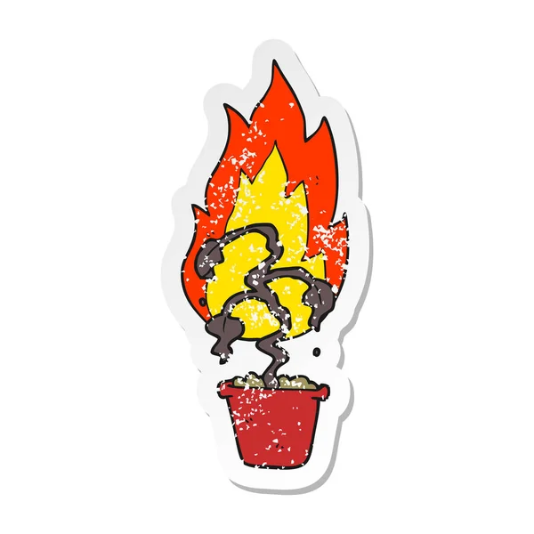 Etiqueta angustiada retro de uma planta queimando dos desenhos animados — Vetor de Stock