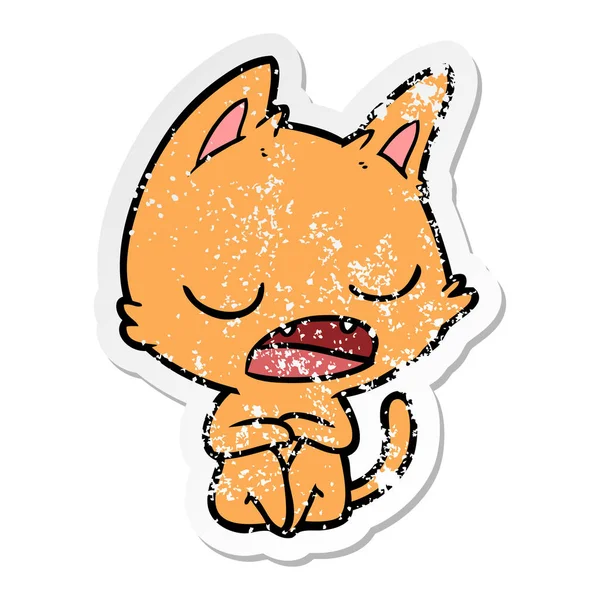 Distressed Sticker Talking Cat Cartoon — Stock Vector