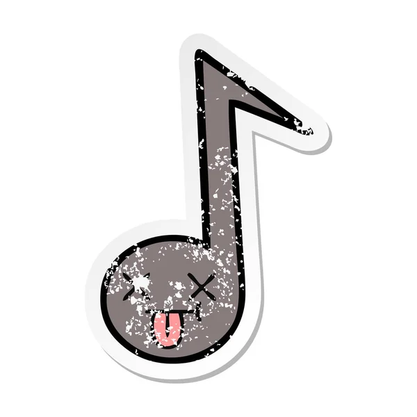 Nödställda klistermärke en gullig tecknad musikal notera — Stock vektor