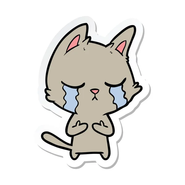 Αυτοκόλλητο από ένα κλάμα γάτα γελοιογραφία — Διανυσματικό Αρχείο