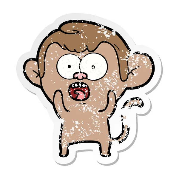 Distressed Sticker Cartoon Shocked Monkey — Stock Vector