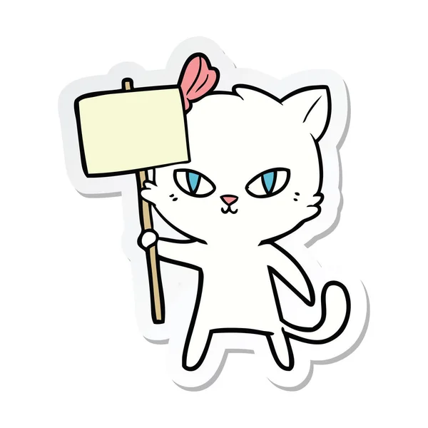 Sticker Cute Cartoon Cat Protest Sign — Stock Vector