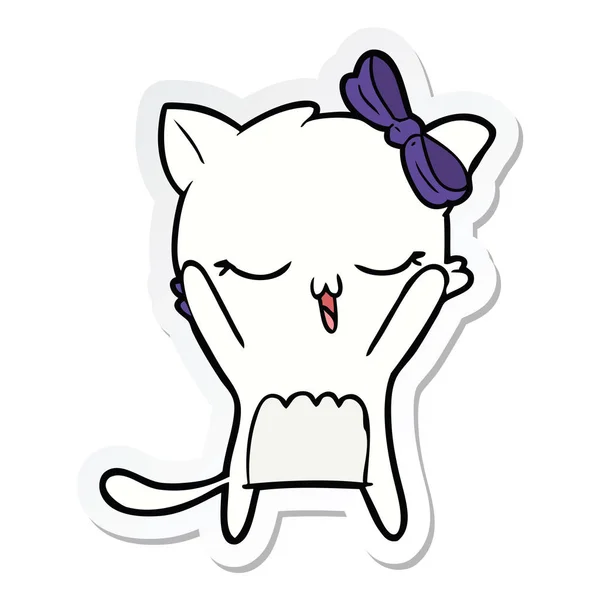 Etiqueta de um gato de desenho animado com arco na cabeça —  Vetores de Stock