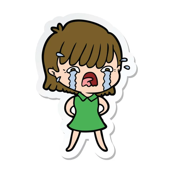 Sticker Cartoon Girl Crying — Stock Vector