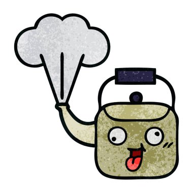 Retro grunge doku karikatür dumanı tüten bir Kettle