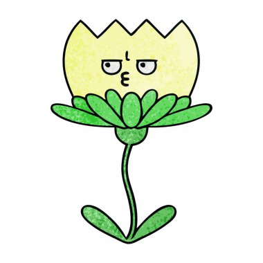 Retro grunge doku karikatür çiçek