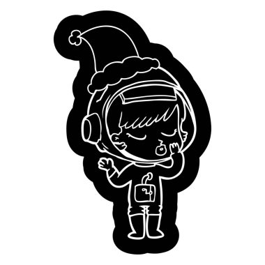 Noel Baba şapkası giyen bir güzel astronot kız ilginç çizgi film simgesi