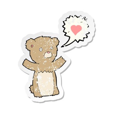 aşk kalp ile bir çizgi film oyuncak ayının Retro sıkıntılı etiket