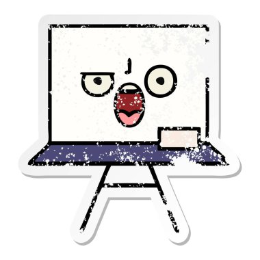 bir sevimli çizgi beyaz tahta sıkıntılı etiket